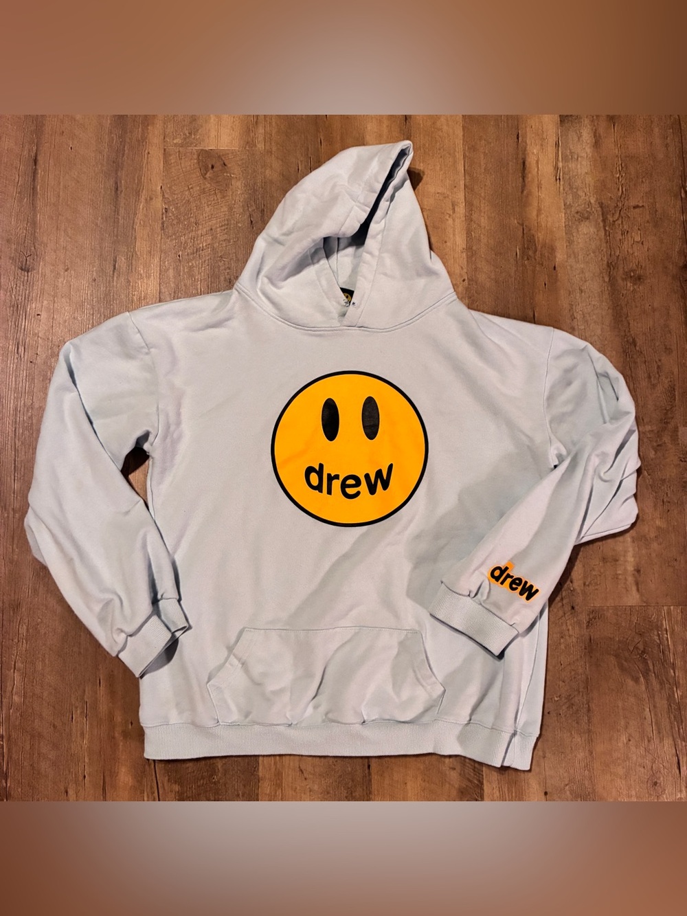 drew house Light mint greenish/blueish Hoodie with Yellow Smile Graphic